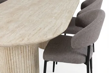 Uppveda Ovalt Matbord 180x90 cm med 4 Sawako Greige Stolar - Travertin/Greige - Möbler - Bord & matgrupp - Matgrupp