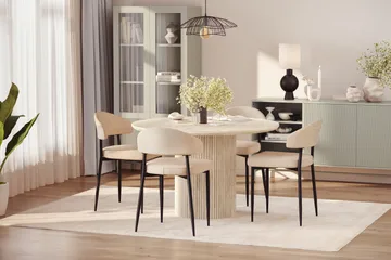 Uppveda Runt Matbord 120cm Travetin utseende med 4 st Jairam Matstolar - Beige - Möbler - Bord & matgrupp - Matgrupp