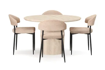 Uppveda Runt Matbord 120cm Travetin utseende med 4 st Jairam Matstolar - Beige - Möbler - Bord & matgrupp - Matgrupp