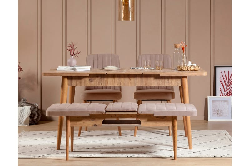 Valsot Förlängningsbar Matgrupp 129 cm - Natur/Grå/Brun - Möbler - Bord & matgrupp - Matgrupp