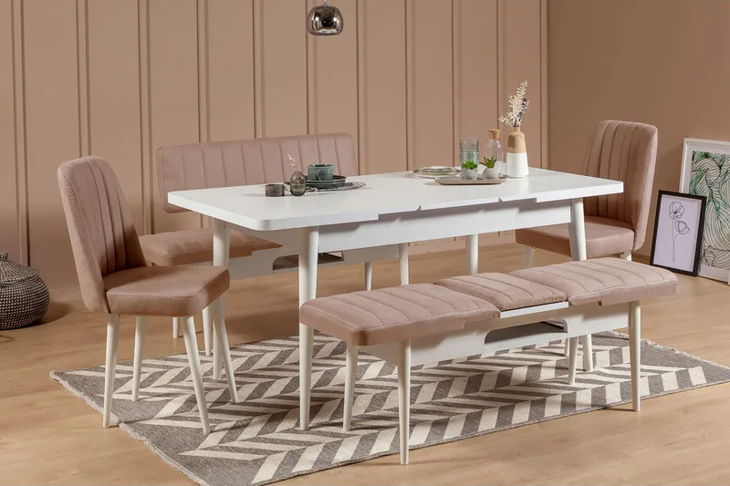 Valsot Förlängningsbar Matgrupp 129 cm, Vit/Grå