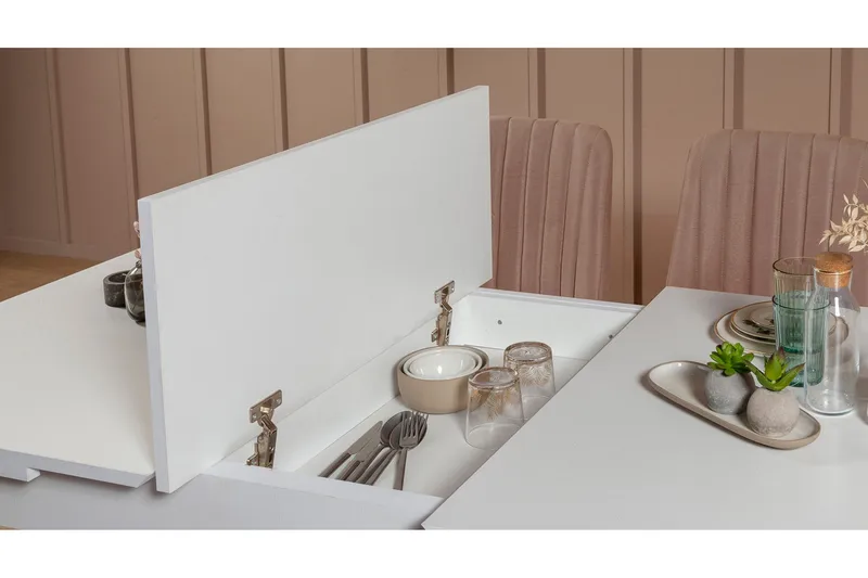 Valsot Förlängningsbar Matgrupp 129 cm - Vit/Grå - Möbler - Bord & matgrupp - Matgrupp