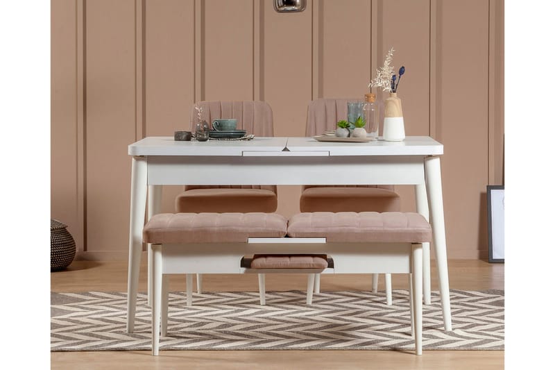 Valsot Förlängningsbar Matgrupp 129 cm - Vit/Grå - Möbler - Bord & matgrupp - Matgrupp