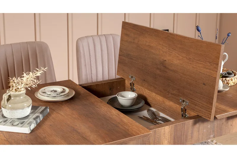 Valsot Förlängningsbar Matgrupp 129 cm - Vit/Mörkbrun - Möbler - Bord & matgrupp - Matgrupp