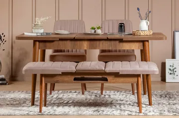 Valsot Förlängningsbar Matgrupp 129 cm - Vit/Mörkbrun - Möbler - Bord & matgrupp - Matgrupp