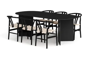 Vera Matgrupp rektangulärt 220 cm Svart med 6 Dastoori Matstolar - Svart - Möbler - Bord & matgrupp - Matgrupp