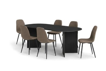 Vera Matgrupp rektangulärt 220 cm Svart med 6 Nibe Matstolar - Svart - Möbler - Bord & matgrupp - Matgrupp