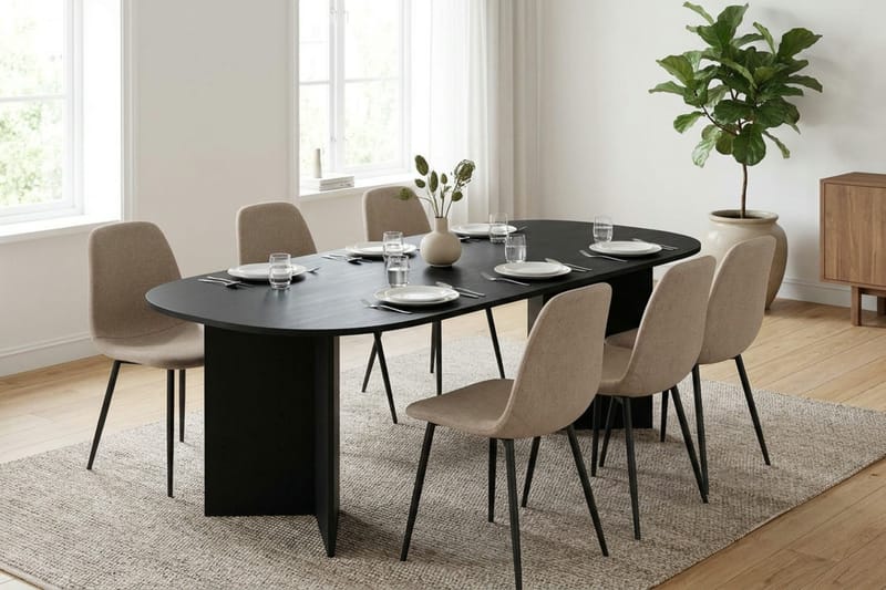 Vera Matgrupp rektangulärt 220 cm Svart med 6 Nibe Matstolar - Svart - Möbler - Bord & matgrupp - Matgrupp