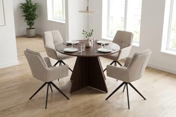 Vera Matgrupp runt 110 cm Valnöt med 4 Torsby Matstolar - Valnöt - Möbler - Bord & matgrupp - Matgrupp