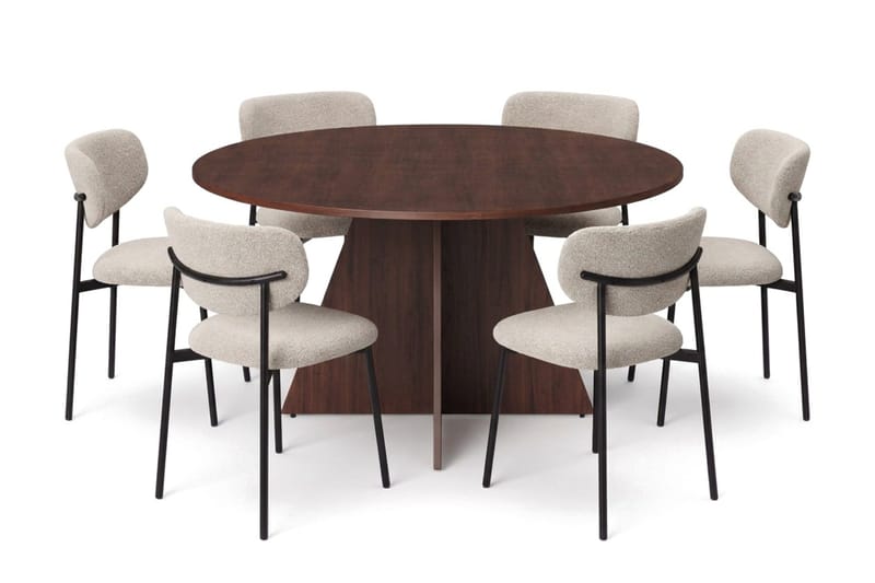 Vera Matgrupp runt 130 cm Valnöt med 6 Lucy Matstolar, Valnöt
