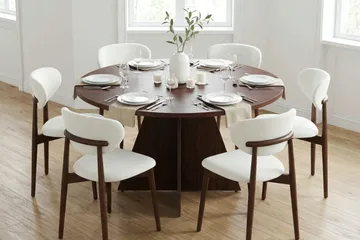 Vera Matgrupp runt 130 cm Valnöt med 6 Molly Matstolar - Valnöt - Möbler - Bord & matgrupp - Matgrupp