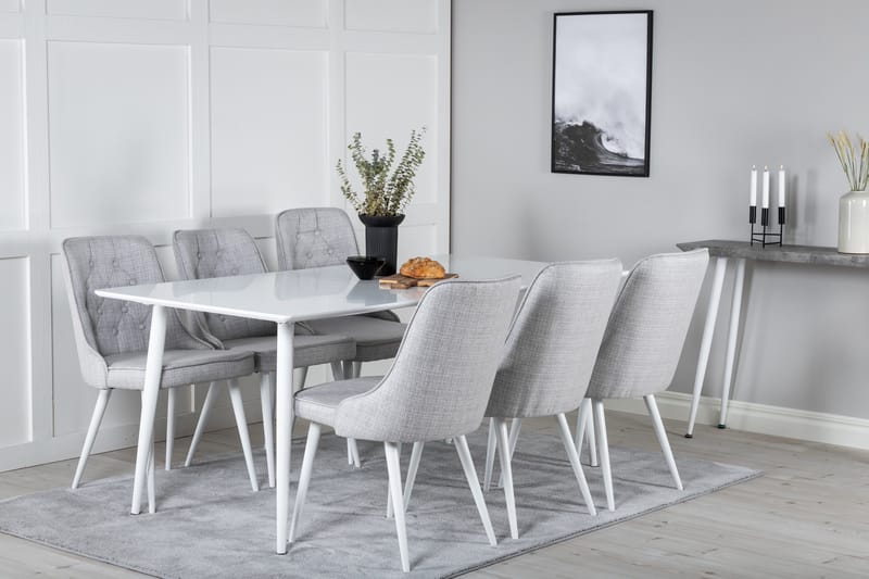 Ypas Matgrupp 180 cm inkl 6 Valera Stolar - Vit/Grå - Möbler - Bord & matgrupp - Matgrupp