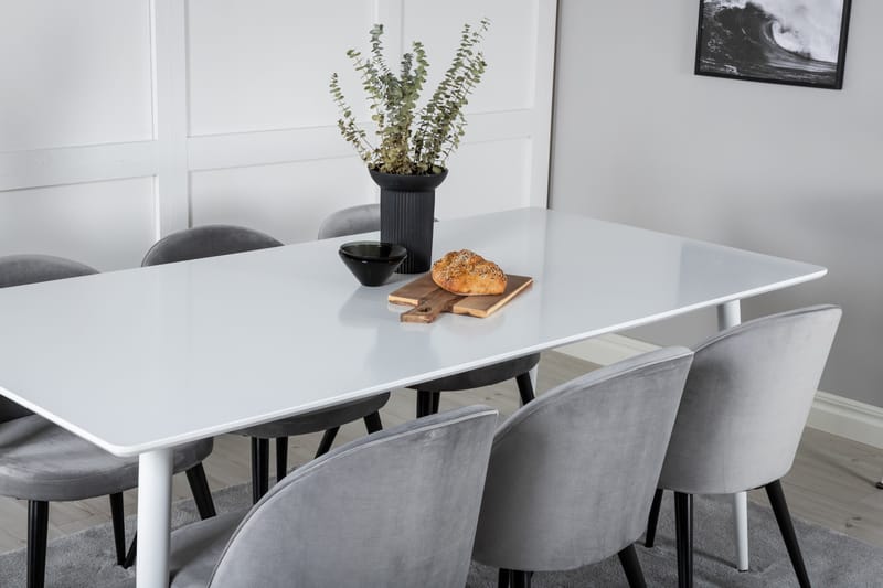 Ypas Matgrupp 180 cm inkl 6 Valeri Stolar - Vit/Sammet/Ljusgrå/Svart - Möbler - Bord & matgrupp - Matgrupp