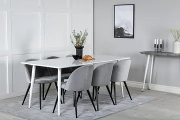 Ypas Matgrupp 180 cm inkl 6 Valeri Stolar - Vit/Sammet/Ljusgrå/Svart - Möbler - Bord & matgrupp - Matgrupp