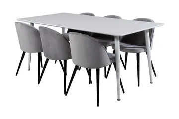 Ypas Matgrupp 180 cm inkl 6 Valeri Stolar - Vit/Sammet/Ljusgrå/Svart - Möbler - Bord & matgrupp - Matgrupp