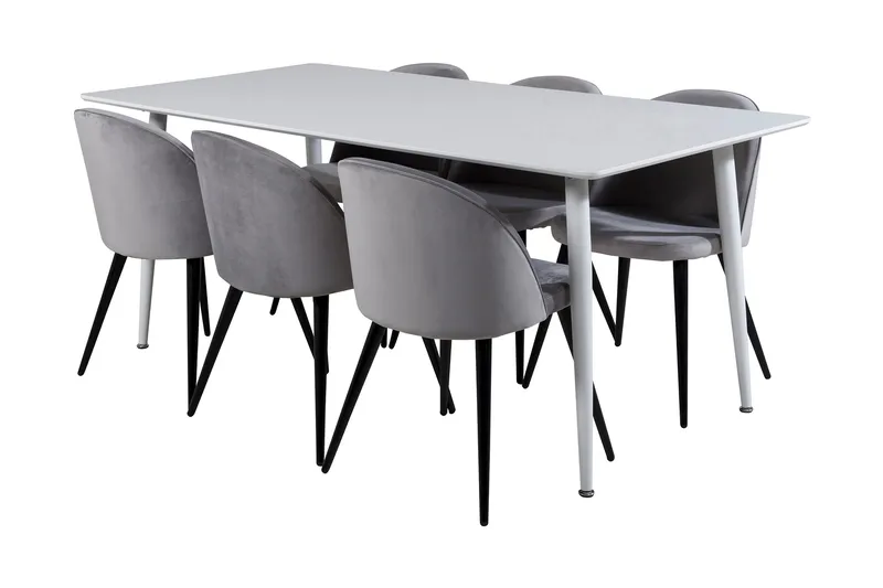 Ypas Matgrupp 180 cm inkl 6 Valeri Stolar, Vit/Sammet/Ljusgrå/Svart