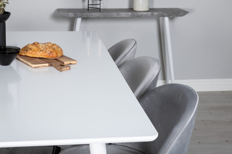 Ypas Matgrupp 180 cm inkl 6 Valeri Stolar - Vit/Sammet/Ljusgrå/Svart - Möbler - Bord & matgrupp - Matgrupp