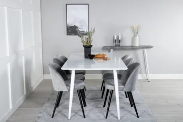 Ypas Matgrupp 180 cm inkl 6 Valeri Stolar - Vit/Sammet/Ljusgrå/Svart - Möbler - Bord & matgrupp - Matgrupp
