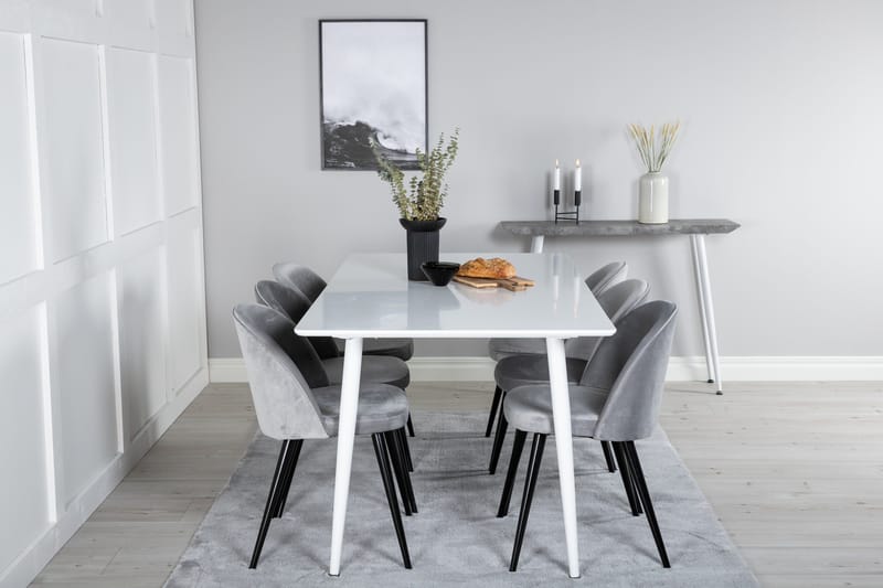 Ypas Matgrupp 180 cm inkl 6 Valeri Stolar - Vit/Sammet/Ljusgrå/Svart - Möbler - Bord & matgrupp - Matgrupp