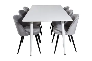 Ypas Matgrupp 180 cm inkl 6 Valeri Stolar - Vit/Sammet/Ljusgrå/Svart - Möbler - Bord & matgrupp - Matgrupp
