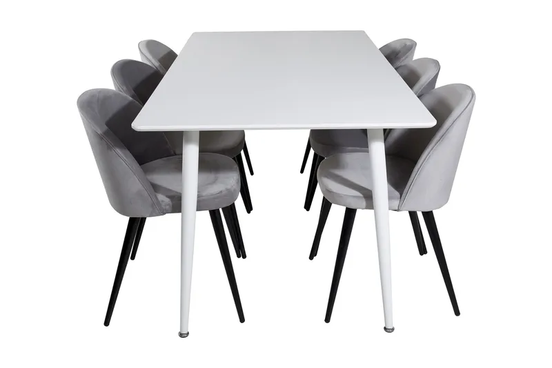 Ypas Matgrupp 180 cm inkl 6 Valeri Stolar - Vit/Sammet/Ljusgrå/Svart - Möbler - Bord & matgrupp - Matgrupp