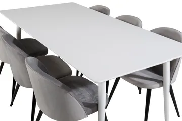 Ypas Matgrupp 180 cm inkl 6 Valeri Stolar - Vit/Sammet/Ljusgrå/Svart - Möbler - Bord & matgrupp - Matgrupp