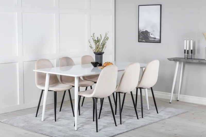 Ypas Matgrupp 180 cm inkl 6 Pontus Stolar - Vit/Svart/Beige - Möbler - Bord & matgrupp - Matgrupp