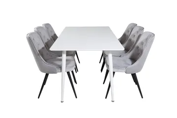 Ypas Matgrupp 180cm inkl 6 Valera Lyx Stolar - Sammet/Vit/Svart/Grå - Möbler - Bord & matgrupp - Matgrupp