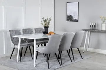 Ypas Matgrupp 180cm inkl 6 Valera Lyx Stolar - Sammet/Vit/Svart/Grå - Möbler - Bord & matgrupp - Matgrupp
