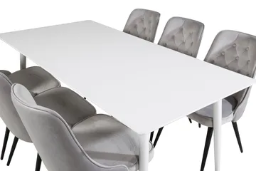 Ypas Matgrupp 180cm inkl 6 Valera Lyx Stolar - Sammet/Vit/Svart/Grå - Möbler - Bord & matgrupp - Matgrupp