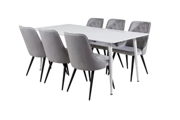 Ypas Matgrupp 180cm inkl 6 Valera Lyx Stolar - Sammet/Vit/Svart/Grå - Möbler - Bord & matgrupp - Matgrupp