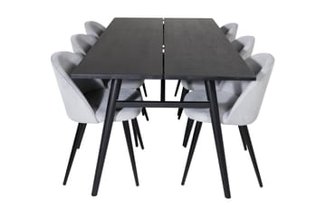 Zenazmi Matgrupp 195 cm inkl 6 Valeri Manchesterstolar - Svart/Grå - Möbler - Bord & matgrupp - Matgrupp