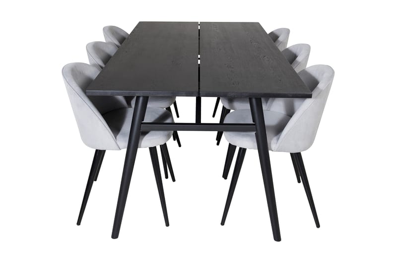 Zenazmi Matgrupp 195 cm inkl 6 Valeri Manchesterstolar - Svart/Grå - Möbler - Bord & matgrupp - Matgrupp