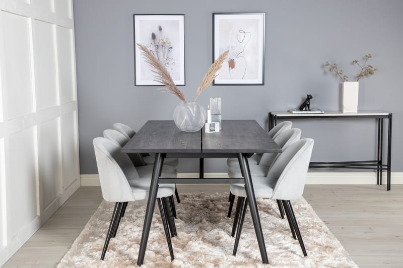 Zenazmi Matgrupp 195 cm inkl 6 Valeri Manchesterstolar - Svart/Grå - Möbler - Bord & matgrupp - Matgrupp