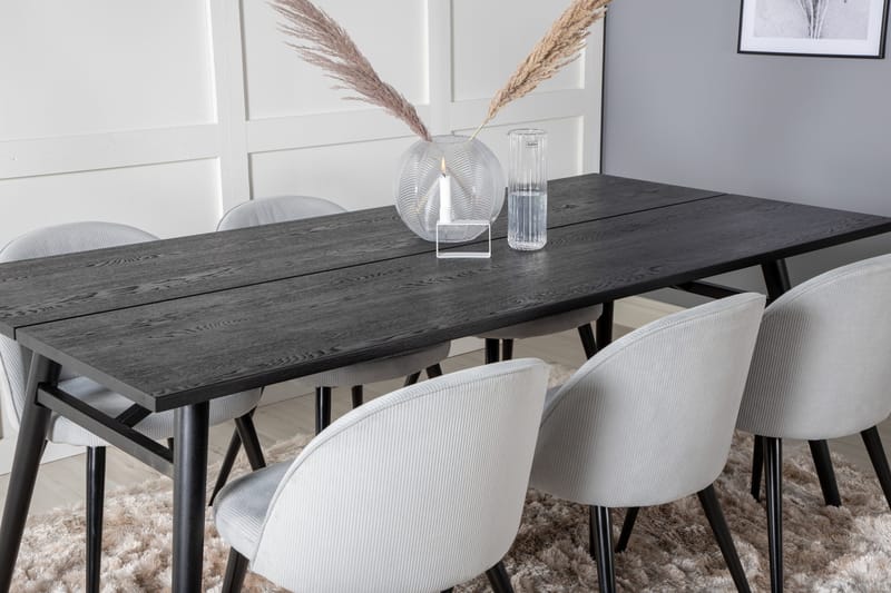 Zenazmi Matgrupp 195 cm inkl 6 Valeri Manchesterstolar - Svart/Grå - Möbler - Bord & matgrupp - Matgrupp