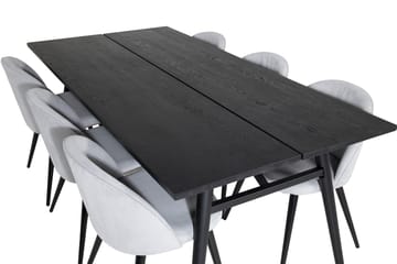 Zenazmi Matgrupp 195 cm inkl 6 Valeri Manchesterstolar - Svart/Grå - Möbler - Bord & matgrupp - Matgrupp