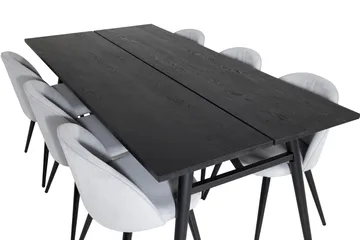 Zenazmi Matgrupp 195 cm inkl 6 Valeri Manchesterstolar - Svart/Grå - Möbler - Bord & matgrupp - Matgrupp