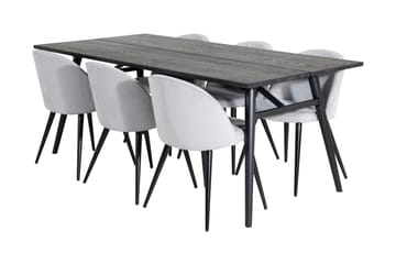 Zenazmi Matgrupp 195 cm inkl 6 Valeri Manchesterstolar - Svart/Grå - Möbler - Bord & matgrupp - Matgrupp