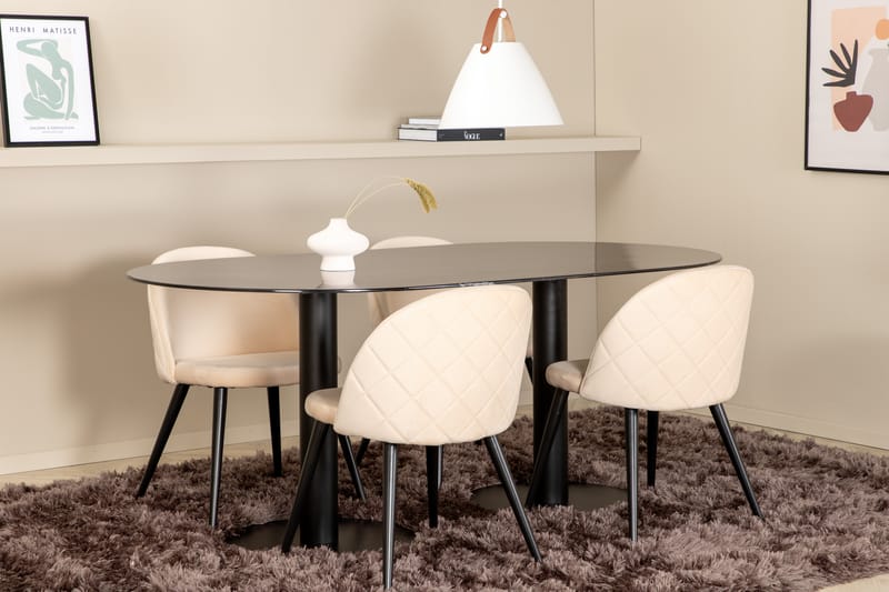 Matgrupp Pilis 180 cm Oval inkl 4 Vomeli Stolar - Svart - Matgrupp