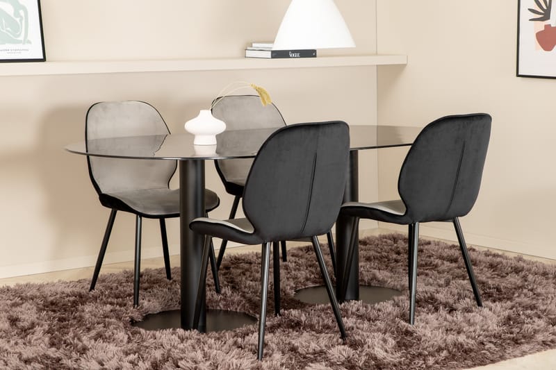 Matgrupp Pilis 180 cm Oval inkl 4 Emmen Stolar - Svart/Ljusgrå - Matgrupp