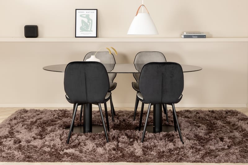 Matgrupp Pilis 180 cm Oval inkl 4 Emmen Stolar - Svart/Ljusgrå - Matgrupp
