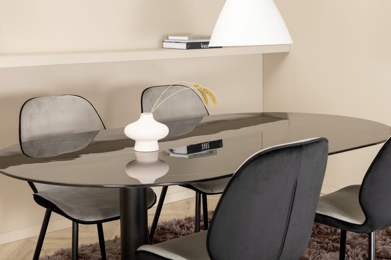Matgrupp Pilis 180 cm Oval inkl 4 Emmen Stolar - Svart/Ljusgrå - Matgrupp
