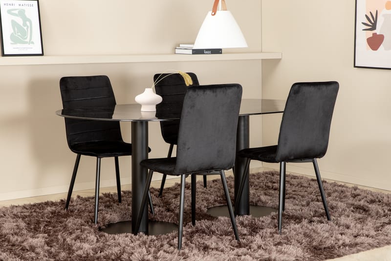 Matgrupp Pilis 180 cm Oval inkl 4 Donmon Sammetsstolar - Svart - Matgrupp