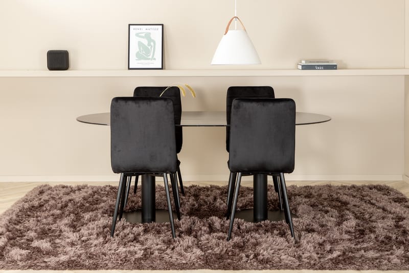 Matgrupp Pilis 180 cm Oval inkl 4 Donmon Sammetsstolar - Svart - Matgrupp