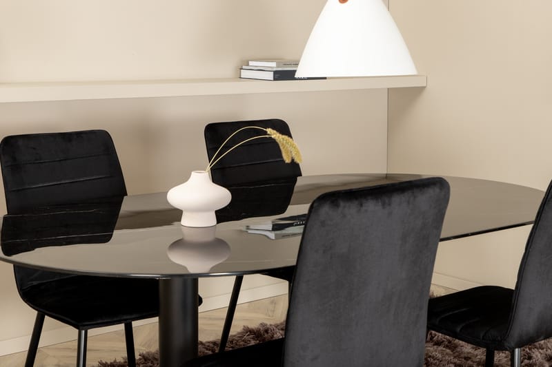 Matgrupp Pilis 180 cm Oval inkl 4 Donmon Sammetsstolar - Svart - Matgrupp