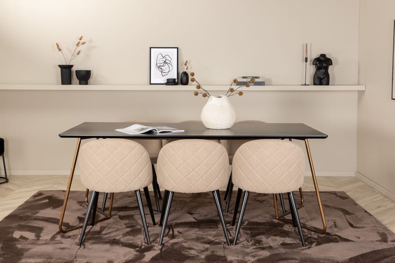 Matgrupp Pipaon 190 cm inkl 6 Vomeli Stolar - Svart/Koppar/Beige - Matgrupp