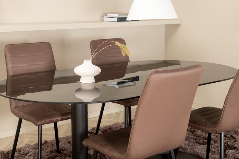 Matgrupp Pilis 180 cm Oval inkl 4 Donmon Stolar - Svart/Brun - Matgrupp