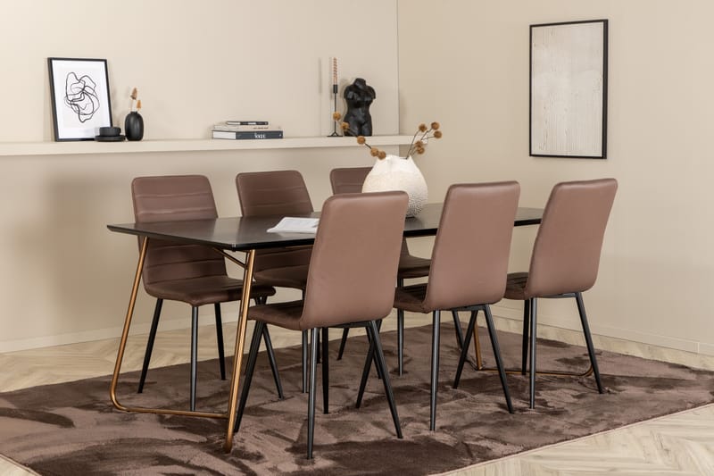 Matgrupp Pipaon 190 cm inkl 6 Donmon Stolar - Svart/Koppar/Brun - Matgrupp