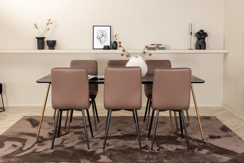 Matgrupp Pipaon 190 cm inkl 6 Donmon Stolar - Svart/Koppar/Brun - Matgrupp