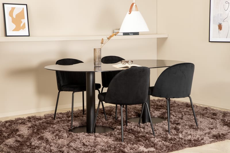 Matgrupp Pilis 180 cm Oval inkl 4 Matanza Stolar - Svart - Matgrupp